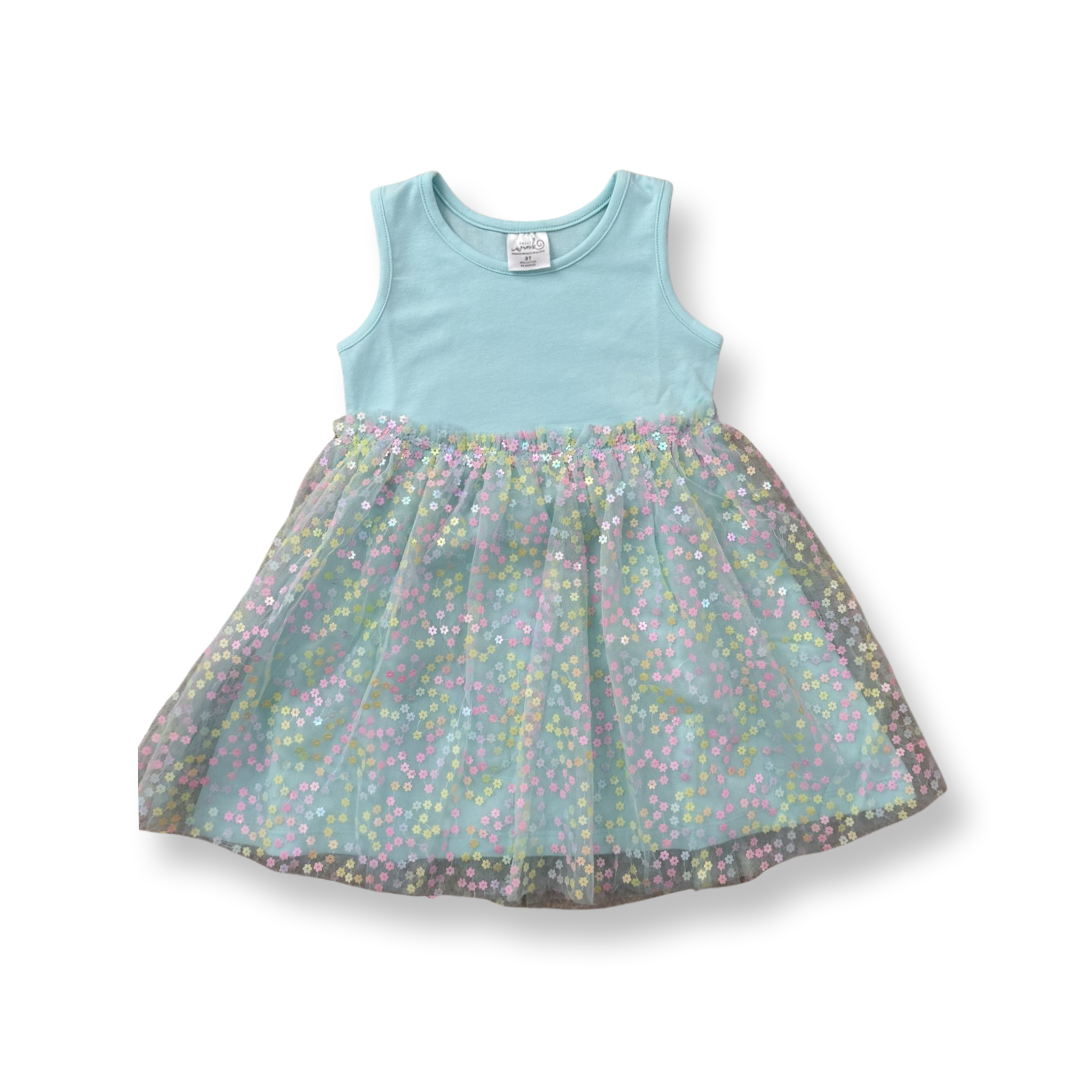 Robin's Egg Blue Confetti Flower Dress - Kids Easter Dress