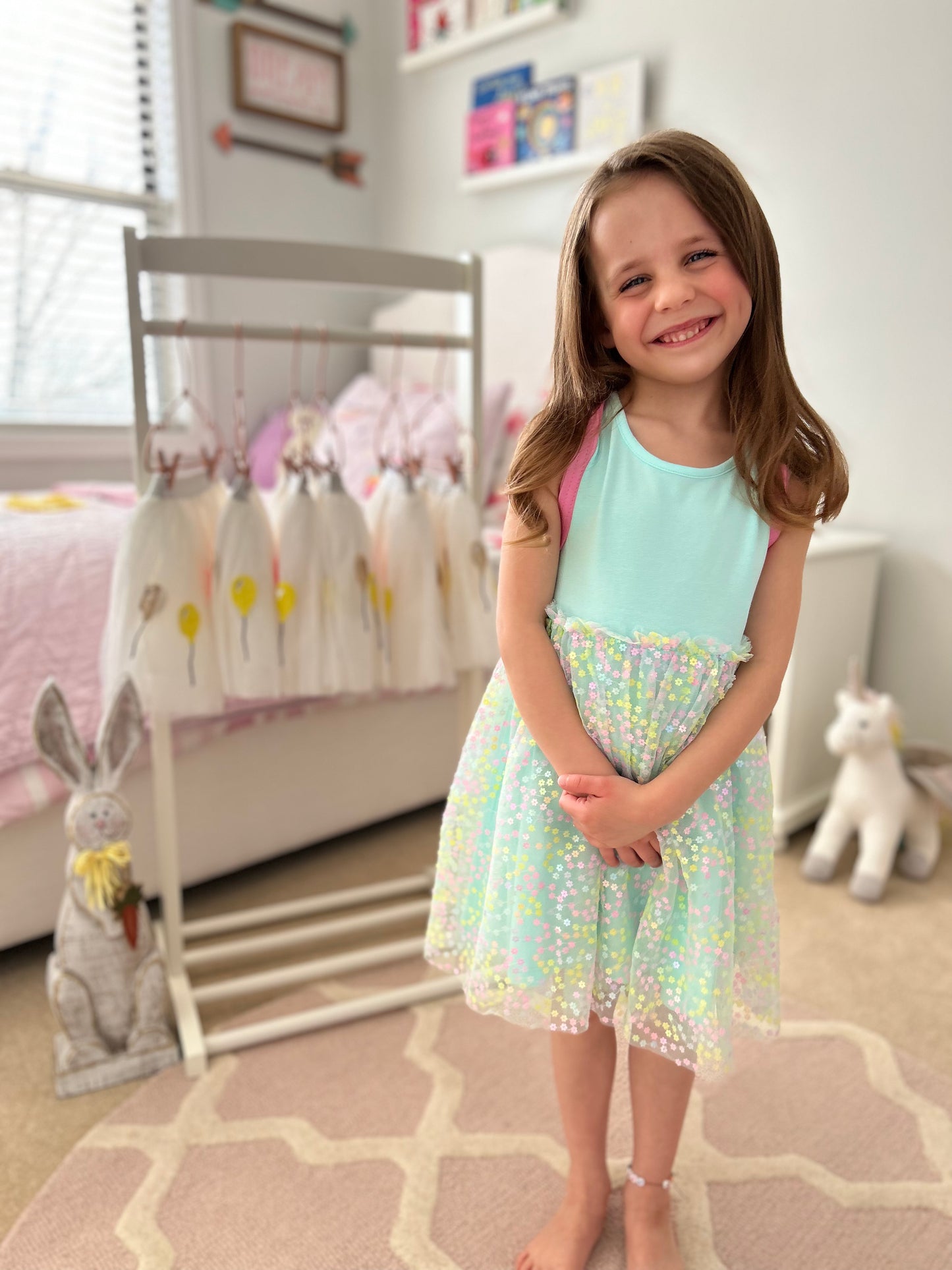 Robin's Egg Blue Confetti Flower Dress - Kids Easter Dress