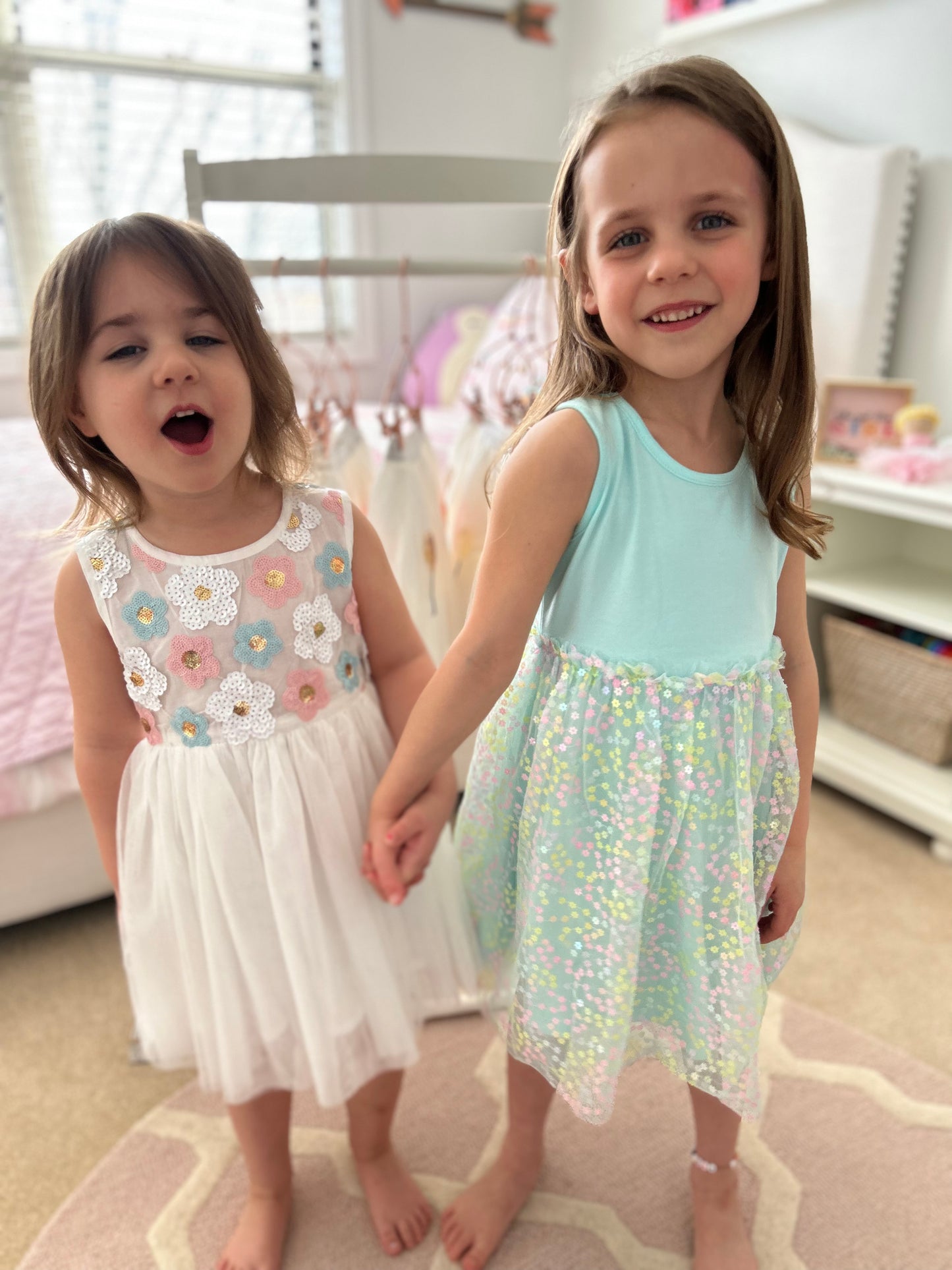 Robin's Egg Blue Confetti Flower Dress - Kids Easter Dress