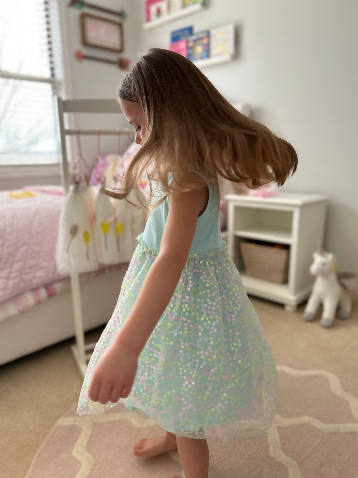 Robin's Egg Blue Confetti Flower Dress - Kids Easter Dress